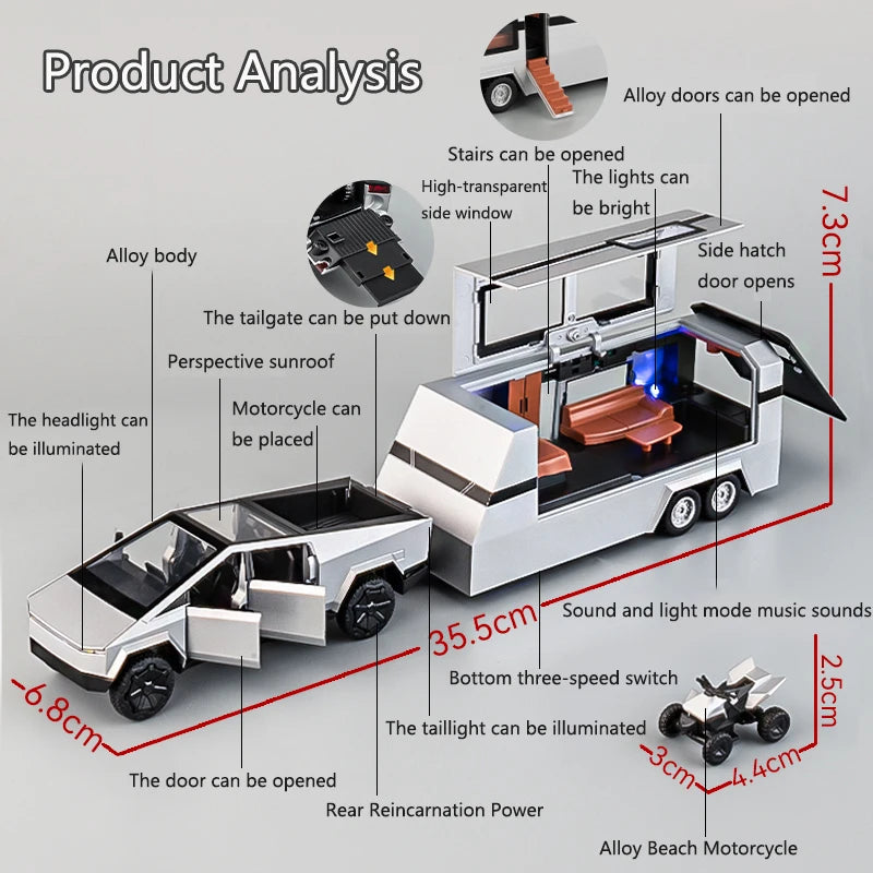 1:32 Simulated Pickup Truck Model Sound And Light Pull-Back Toy Car Metal Camper Van Boys Collection Ornaments Gift