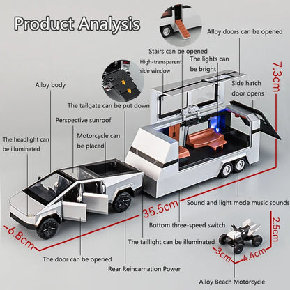 1:32 Simulated Pickup Truck Model Sound And Light Pull-Back Toy Car Metal Camper Van Boys Collection Ornaments Gift