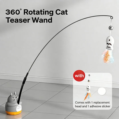 Rotating Cat Teaser Wand Steel Wire Cute Cat Toy With Bell Fish Interactive Bite Resistant Durable Self Amusing Pet Toy For Cats