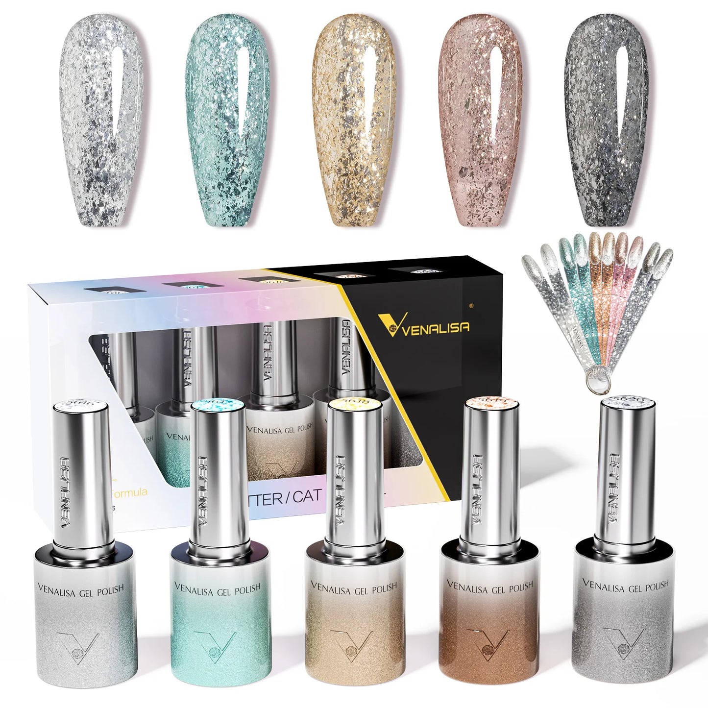 1pc Venalisa 10ml Nail Gel Polish Kit with Soft Texture Round Brush Hema/TPO Free Soak off Sparkle Cat Eye Lacquer Color Palett