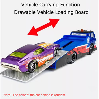 Scale 1:64 Container Alloy Trailer Model Toy Car Diecast Metal Movable Joint Pull Back Rescue Engineering Vehicles Gifts for Kid