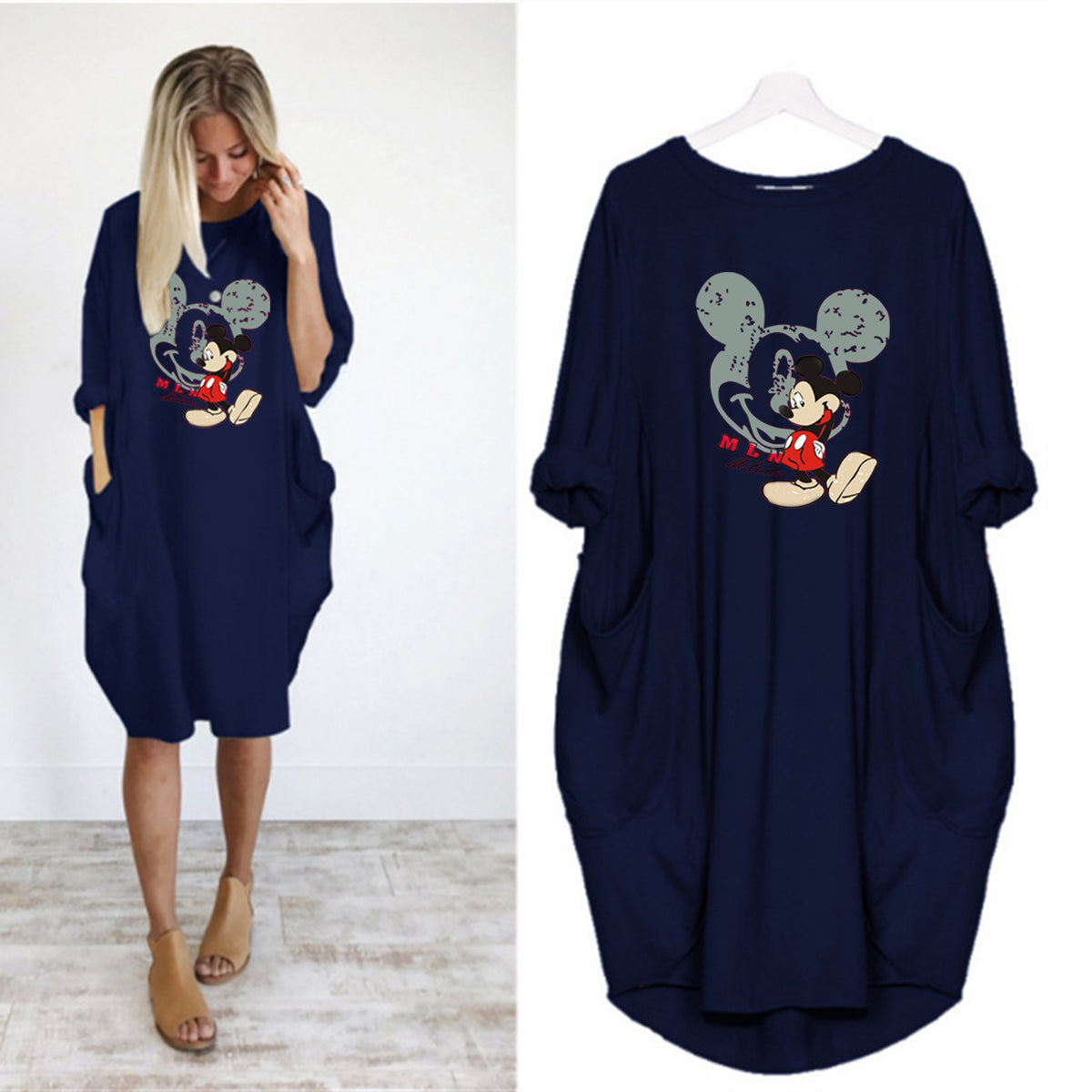 2020 New Autumn And Winter Plus Size Printed Dress C With Pocket