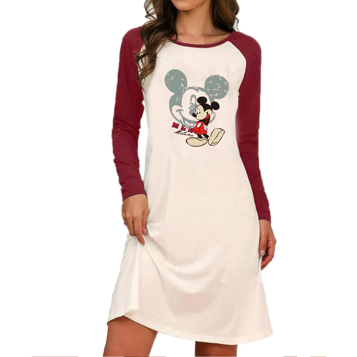 2020 new autumn and winter plus size long sleeve printed dress