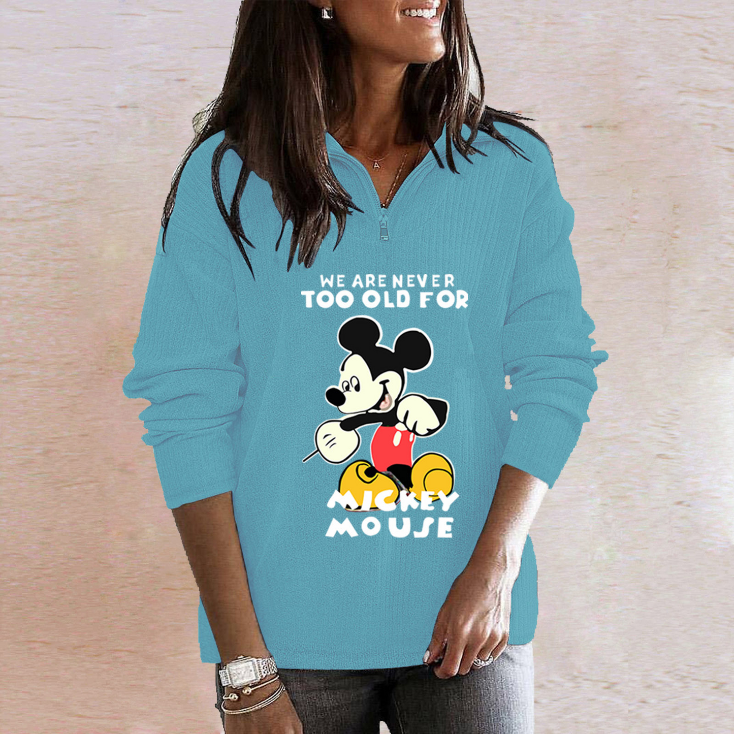 2020 New Autumn And Winter Plus Size  Stand-up Collar Zipper Long Sleeve Printed Tops