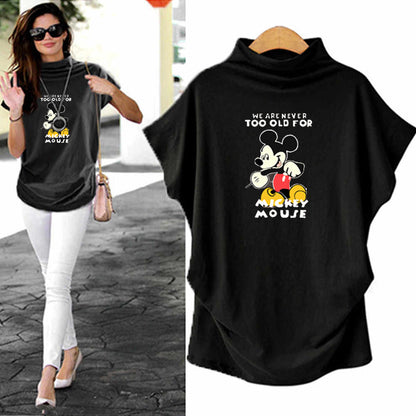 2020 new plus size turtleneck bat short sleeve printed tops