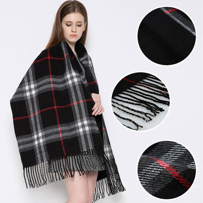 Warm winter Plaid Shawl Wrap With Pockets
