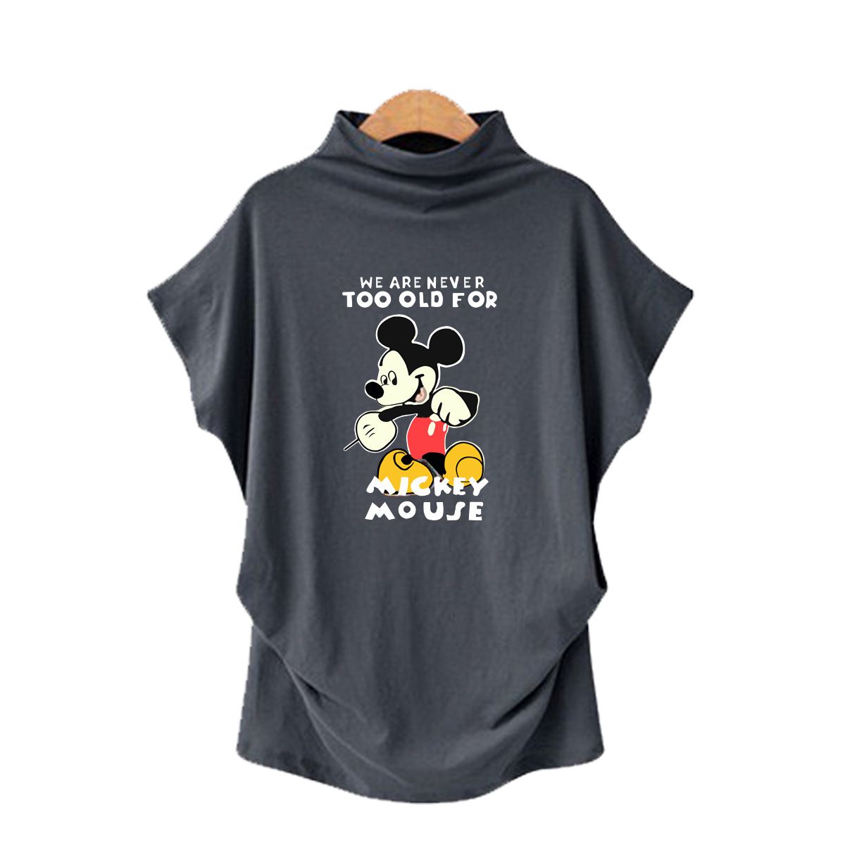 2020 new plus size turtleneck bat short sleeve printed tops