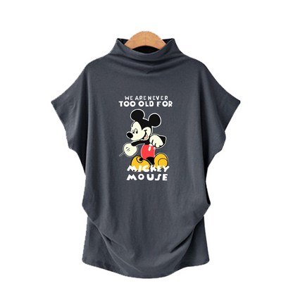 2020 new plus size turtleneck bat short sleeve printed tops