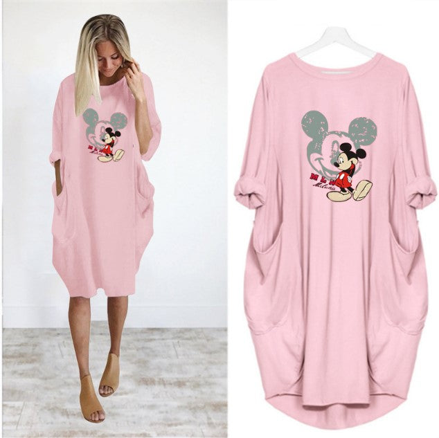 2020 New Autumn And Winter Plus Size Printed Dress C With Pocket