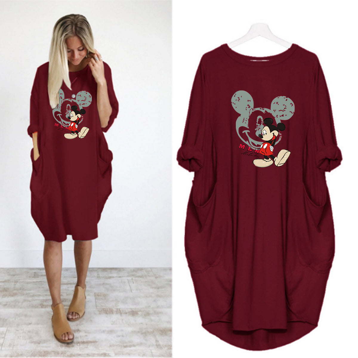 2020 New Autumn And Winter Plus Size Printed Dress C With Pocket