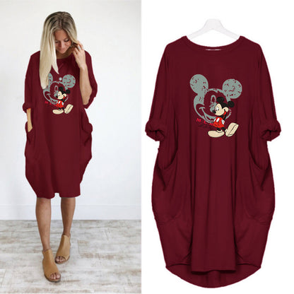 2020 New Autumn And Winter Plus Size Printed Dress C With Pocket