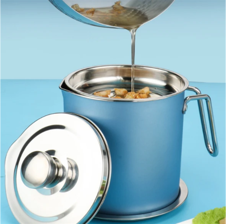 2L Stainless Steel Oil Strainer Storage Can