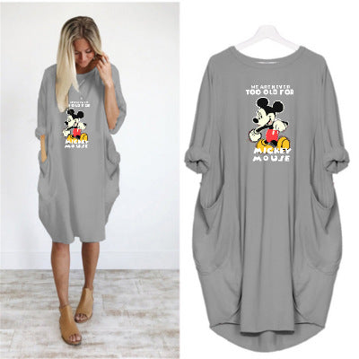 2020 new autumn and winter plus size printed dress B With Pocket