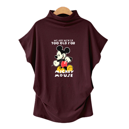 2020 new plus size turtleneck bat short sleeve printed tops