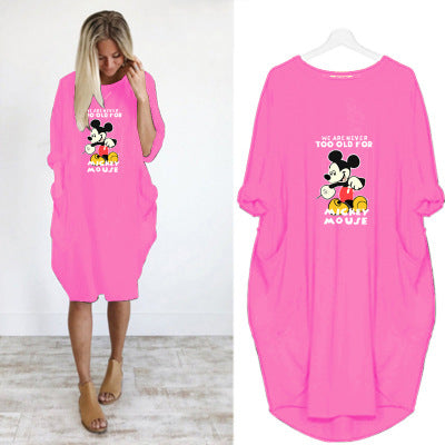 2020 new autumn and winter plus size printed dress B With Pocket